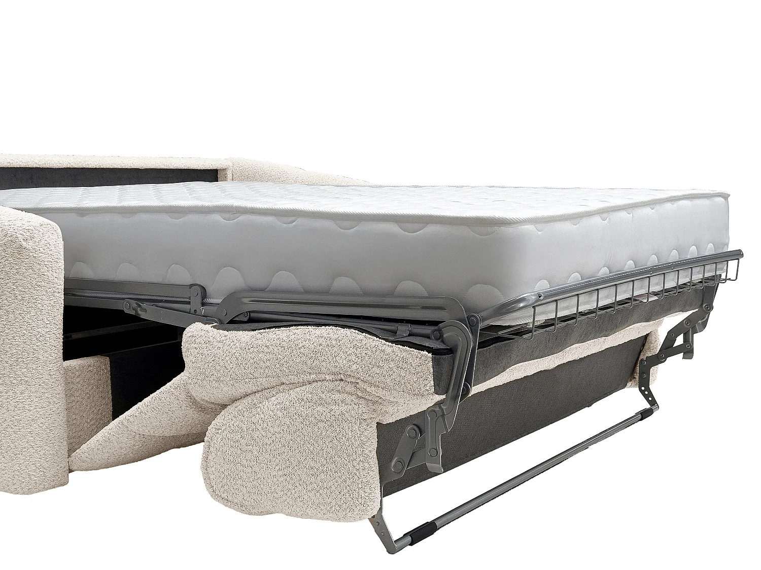 Canapé 4 places convertible express en tissu bouclette beige - Couchage 160 cm - Matelas 20 cm RETUNA