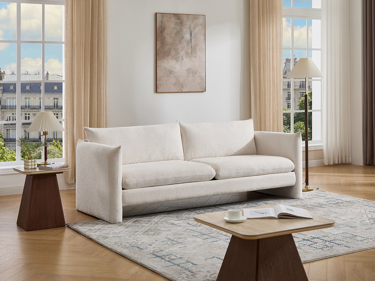 3-sits soffa i beige chenilletyg GORAZI