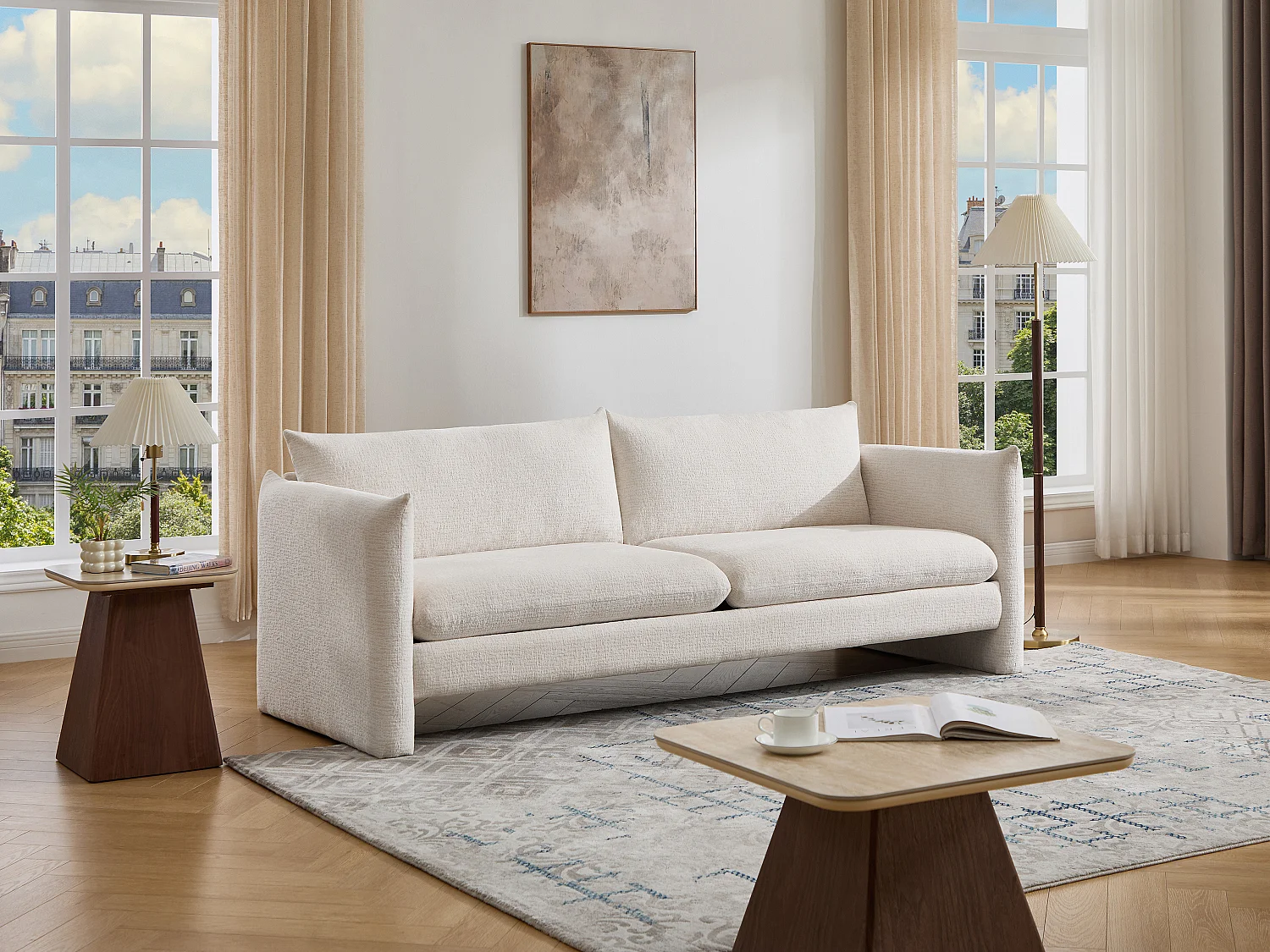 Canapé 3 places en tissu chenille beige GORAZI