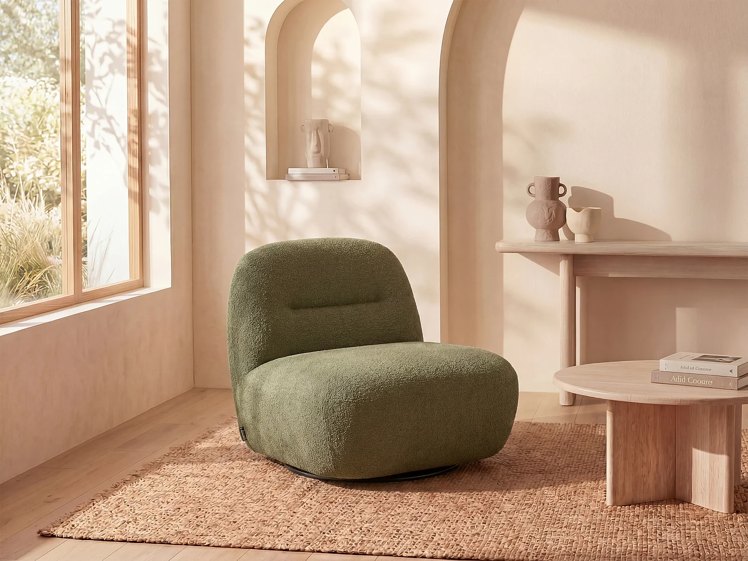 Fauteuil pivotant en tissu texturé vert POZETI
