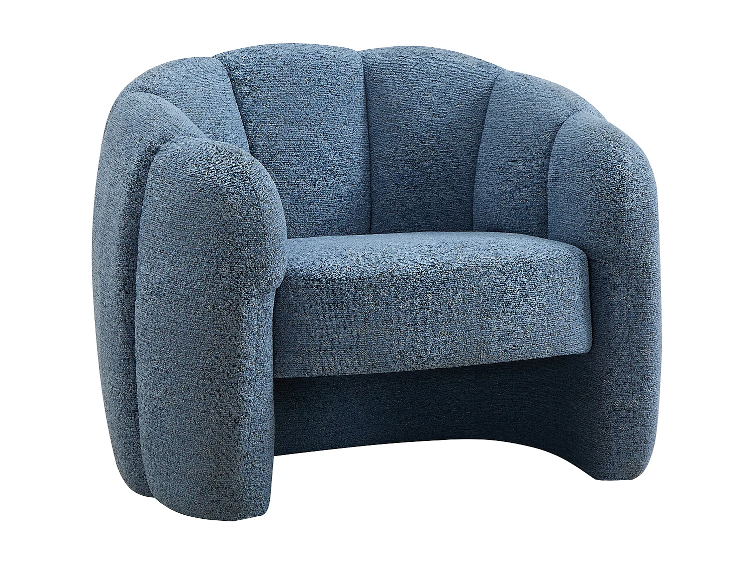 Fauteuil coquillage en tissu chenille bleu DELIPO