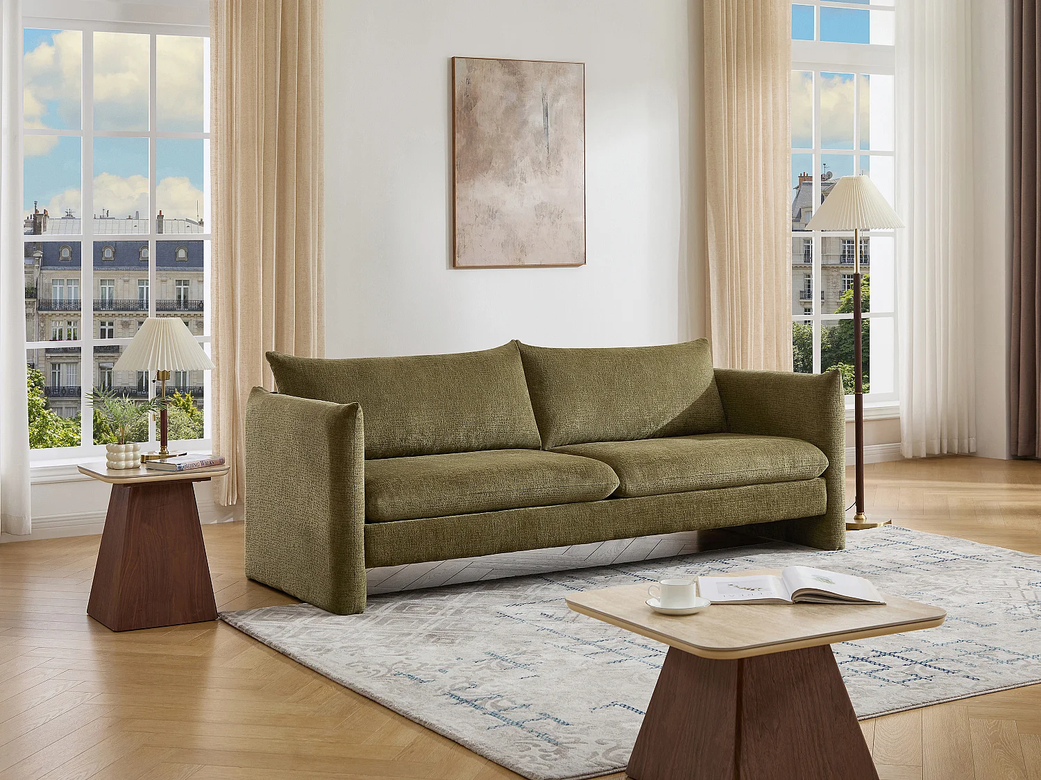 Canapé 3 places en tissu chenille vert GORAZI