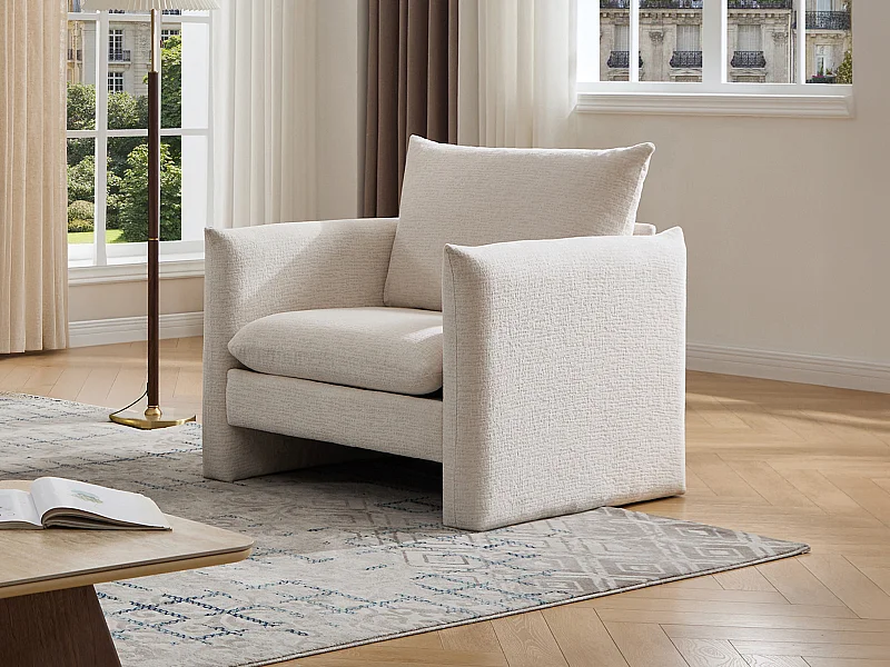 Fauteuil en tissu chenille beige GORAZI