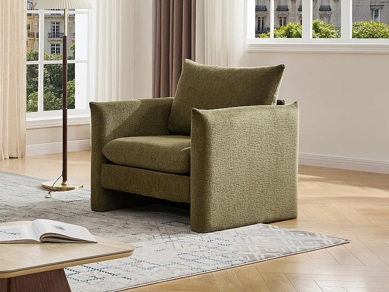 Fauteuil en tissu chenille vert GORAZI