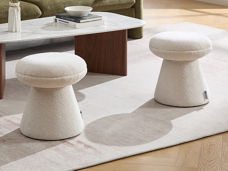 Pouf en tissu chenille beige ADEYOMA