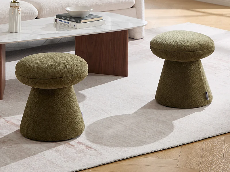 Pouf en tissu chenille vert ADEYOMA