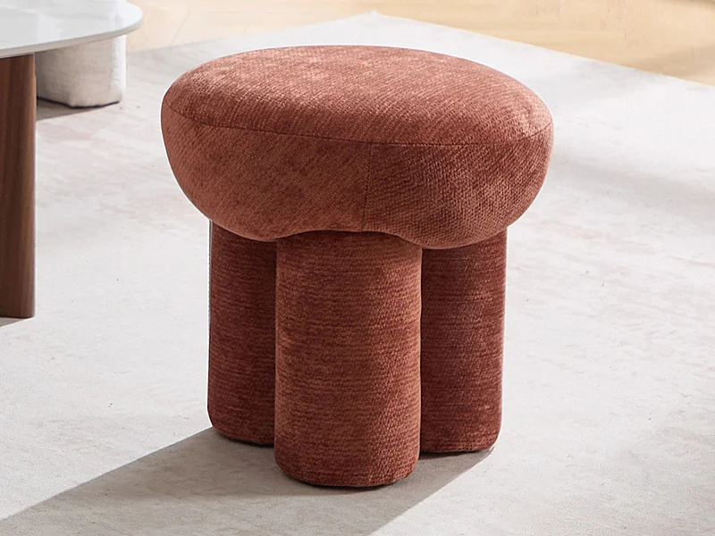 Pouf en tissu chenille terracotta KUMBODA