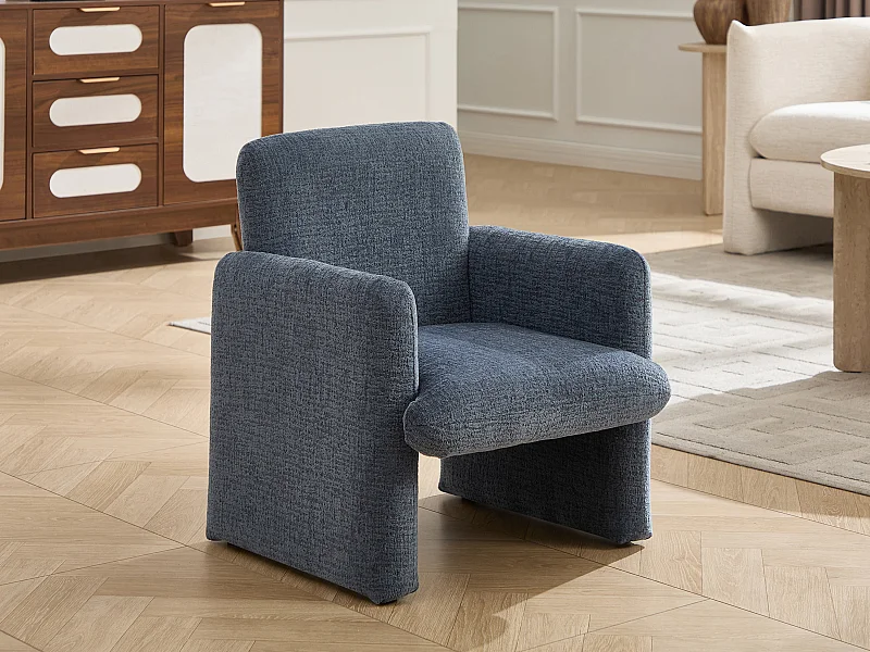 Fauteuil enfant en tissu chenille bleu MESUTO