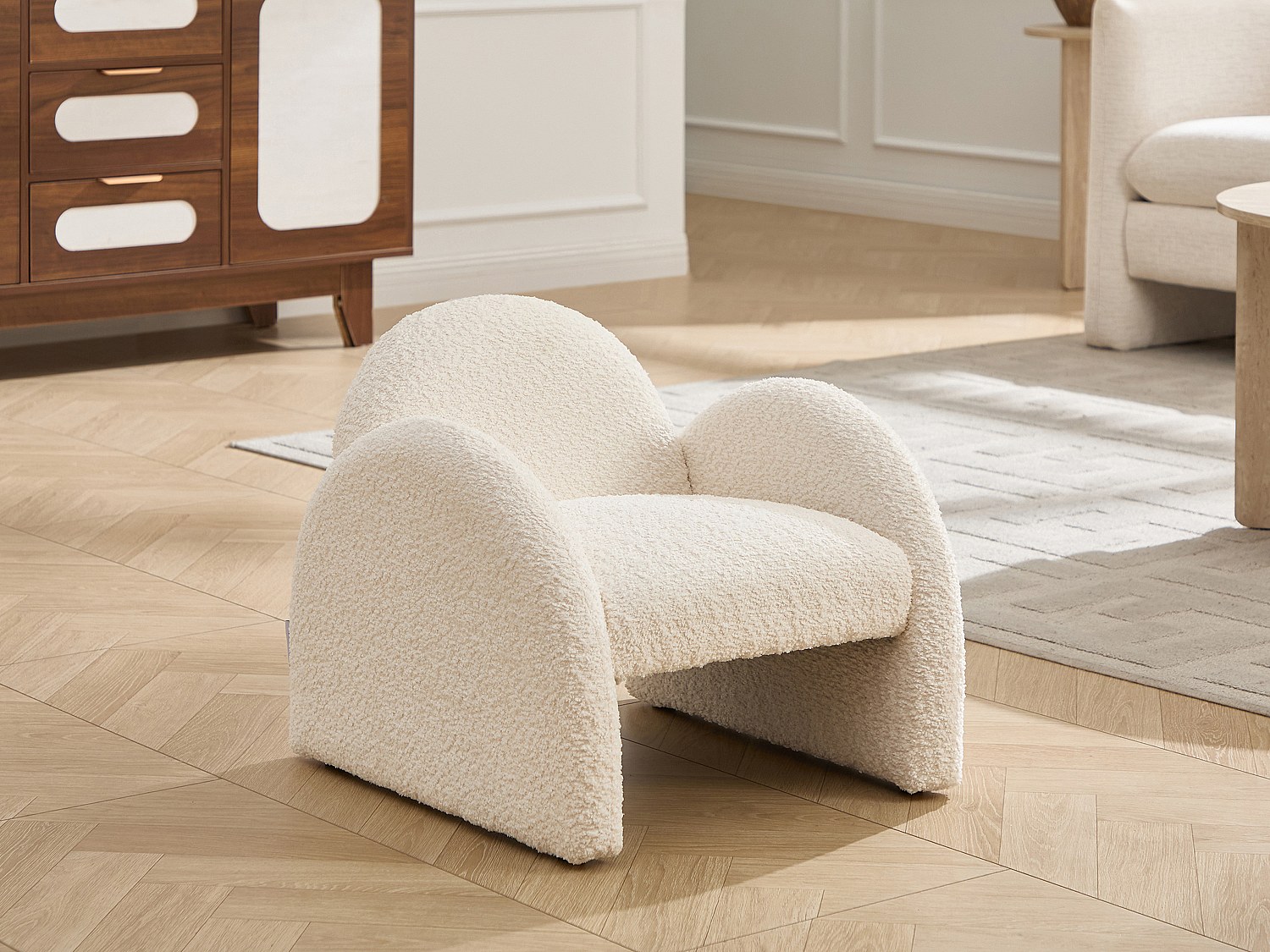 Vente-unique Kindersessel – Bouclé-Stoff – Beige – Mosalo