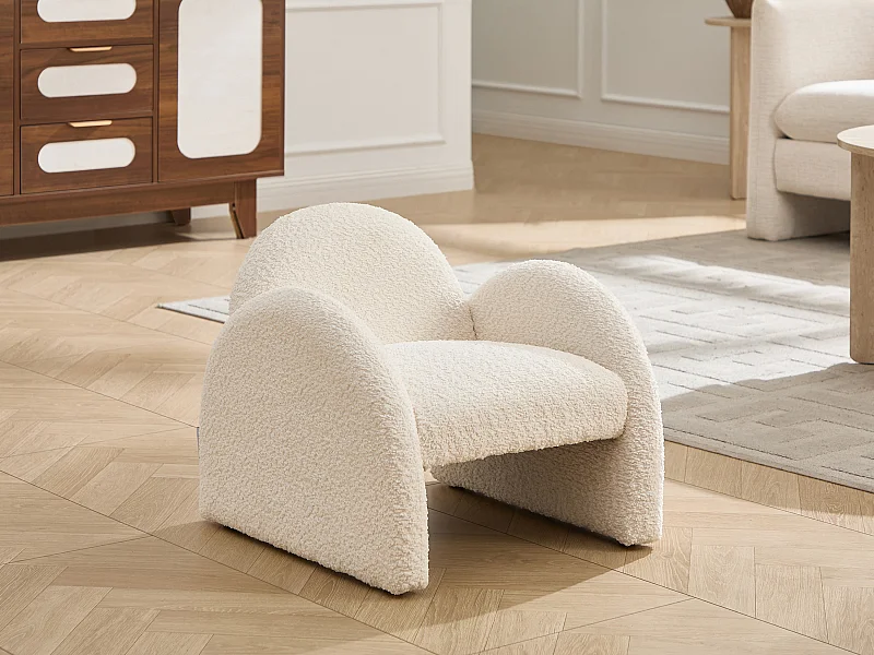 Fauteuil enfant en tissu bouclette beige MOSALO