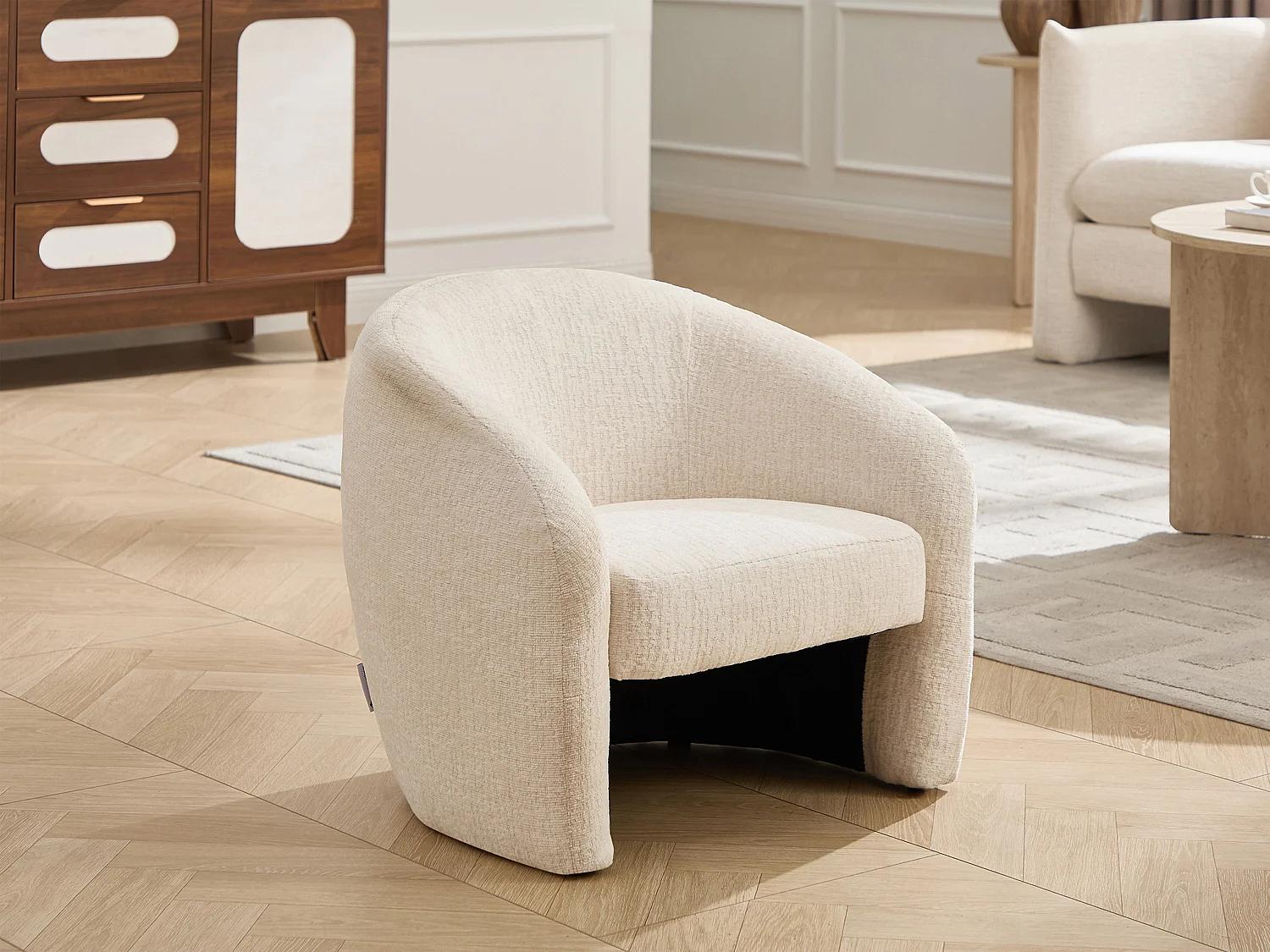 Fauteuil pour enfant en tissu chenille beige ROMICOU