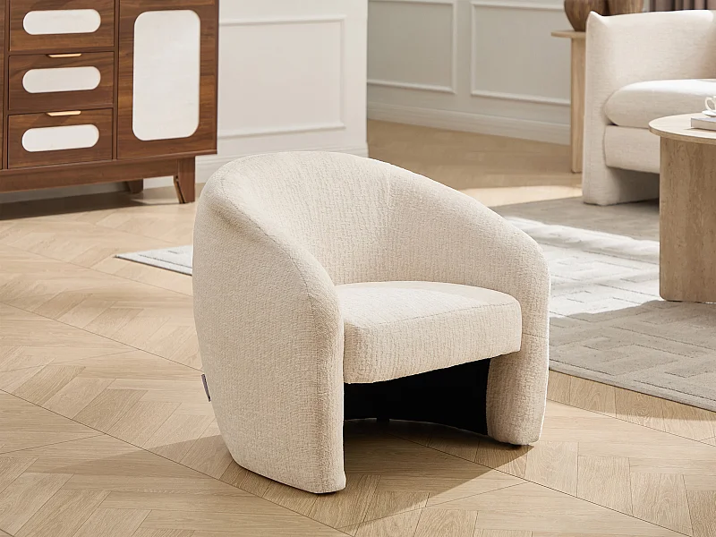 Fauteuil pour enfant en tissu chenille beige ROMICOU