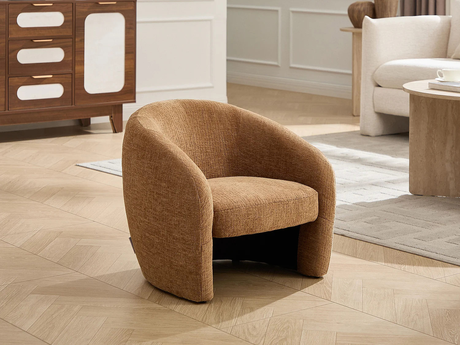 Fauteuil pour enfant en tissu chenille camel ROMICOU