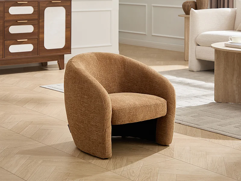 Fauteuil pour enfant en tissu chenille camel ROMICOU
