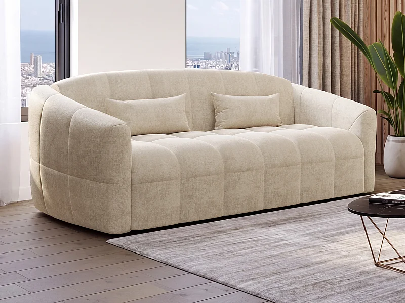 Canapé 3 places convertible express en velours beige - Couchage 140 cm - Matelas 16 cm RETUNA