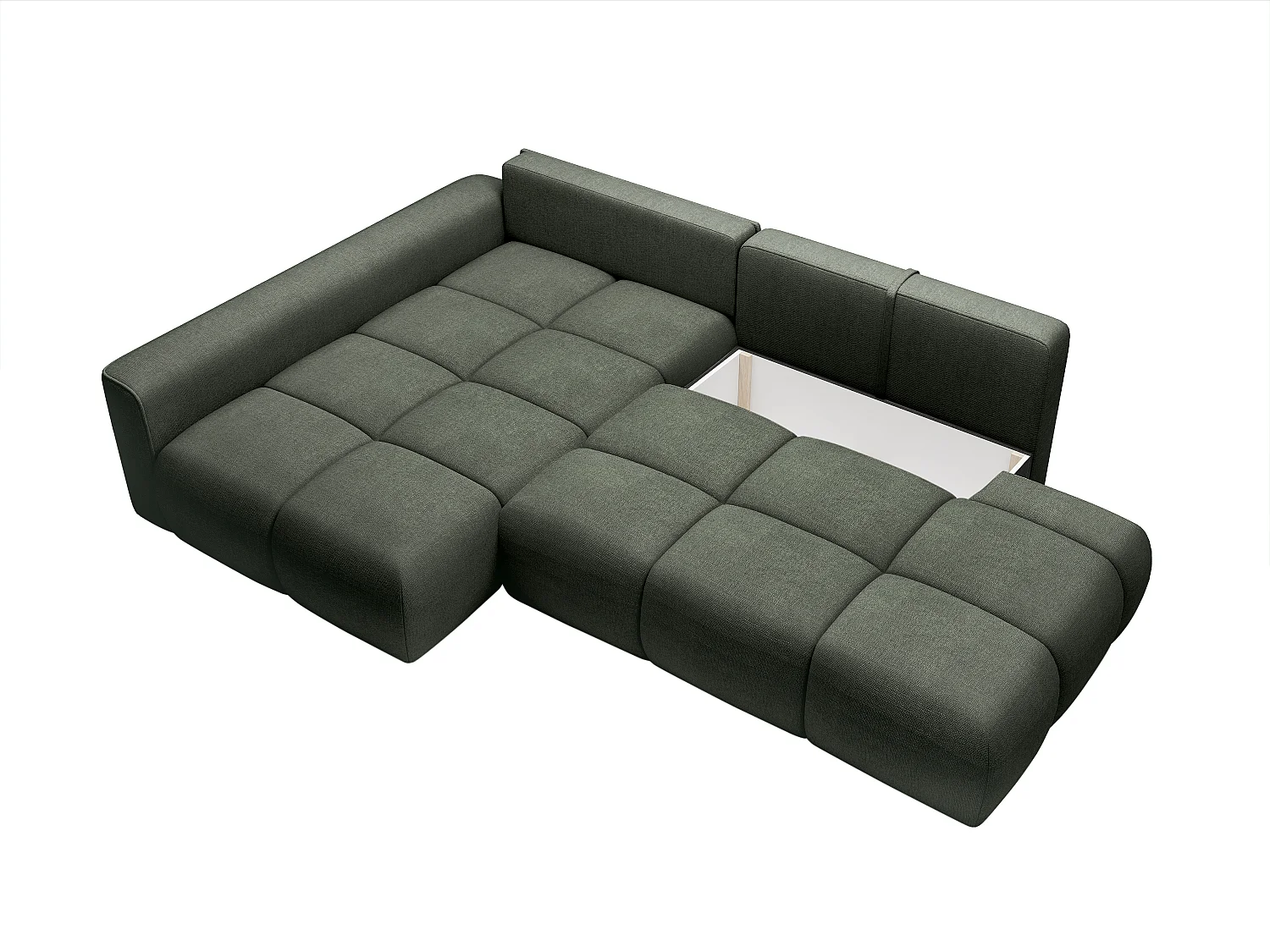 Canapé d'angle gauche ouvert convertible en tissu texturé vert MINTURNO