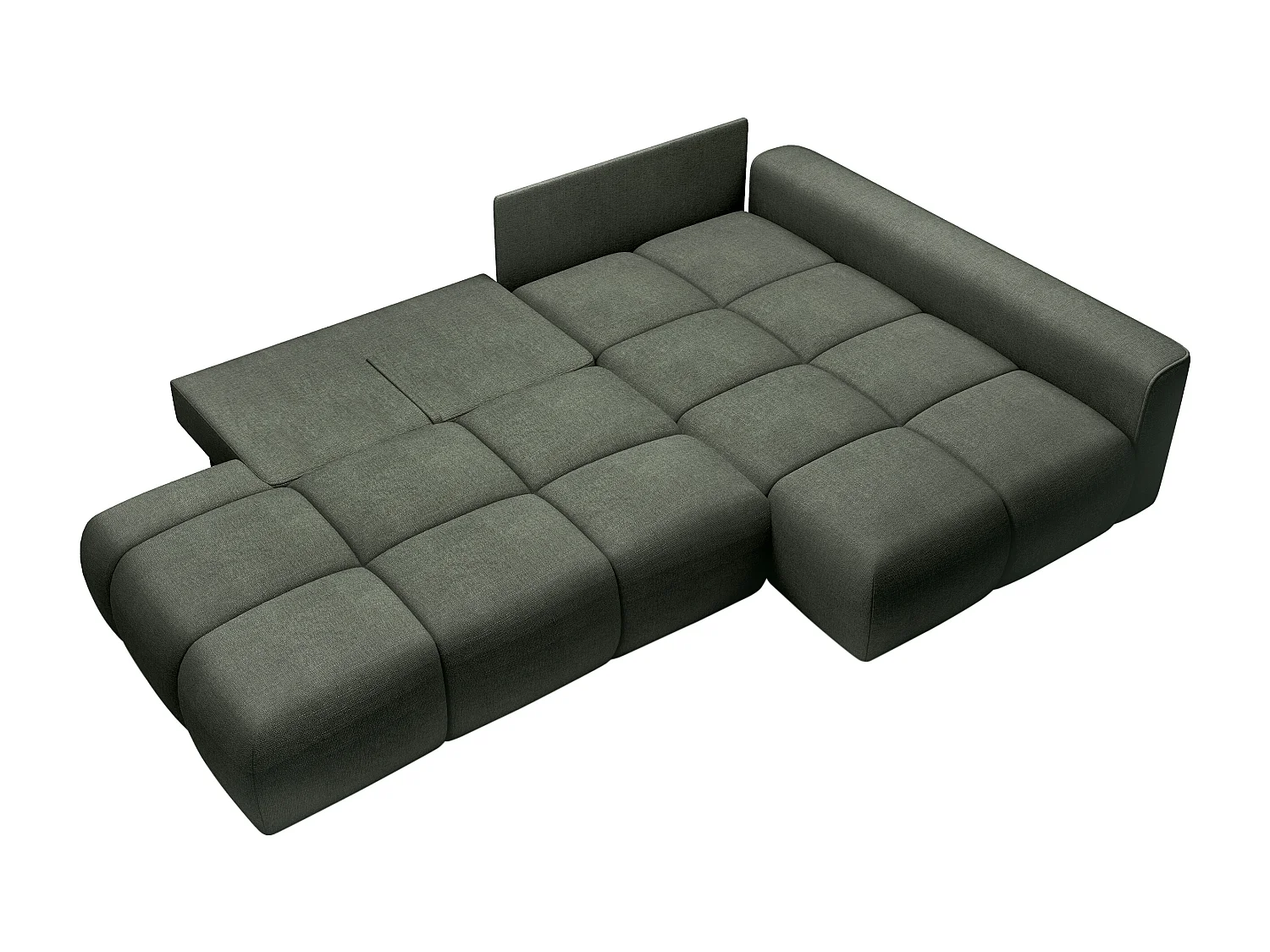 Canapé d'angle droit ouvert convertible en tissu texturé vert MINTURNO