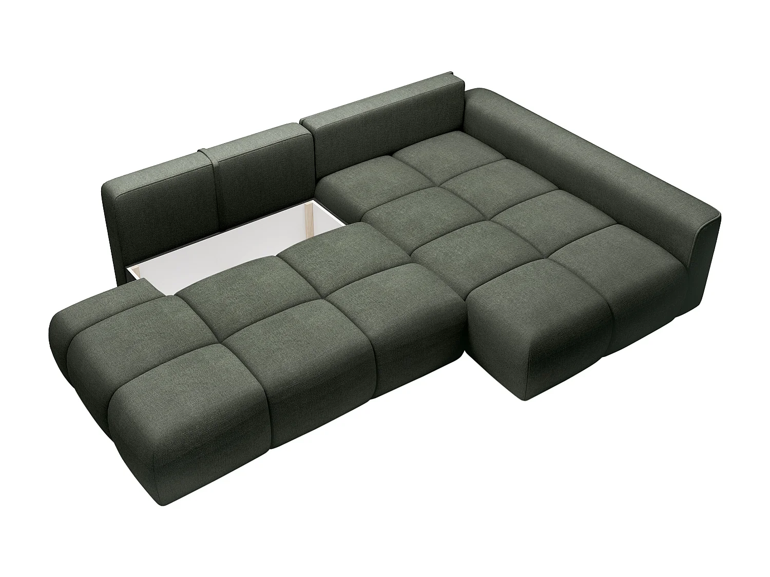 Canapé d'angle droit ouvert convertible en tissu texturé vert MINTURNO