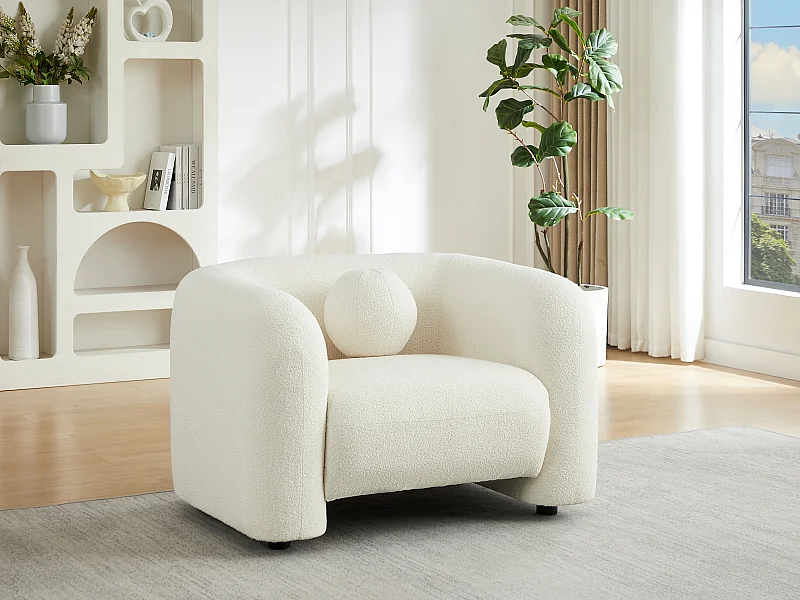Fauteuil en tissu bouclette blanc ivoire OVOTAS