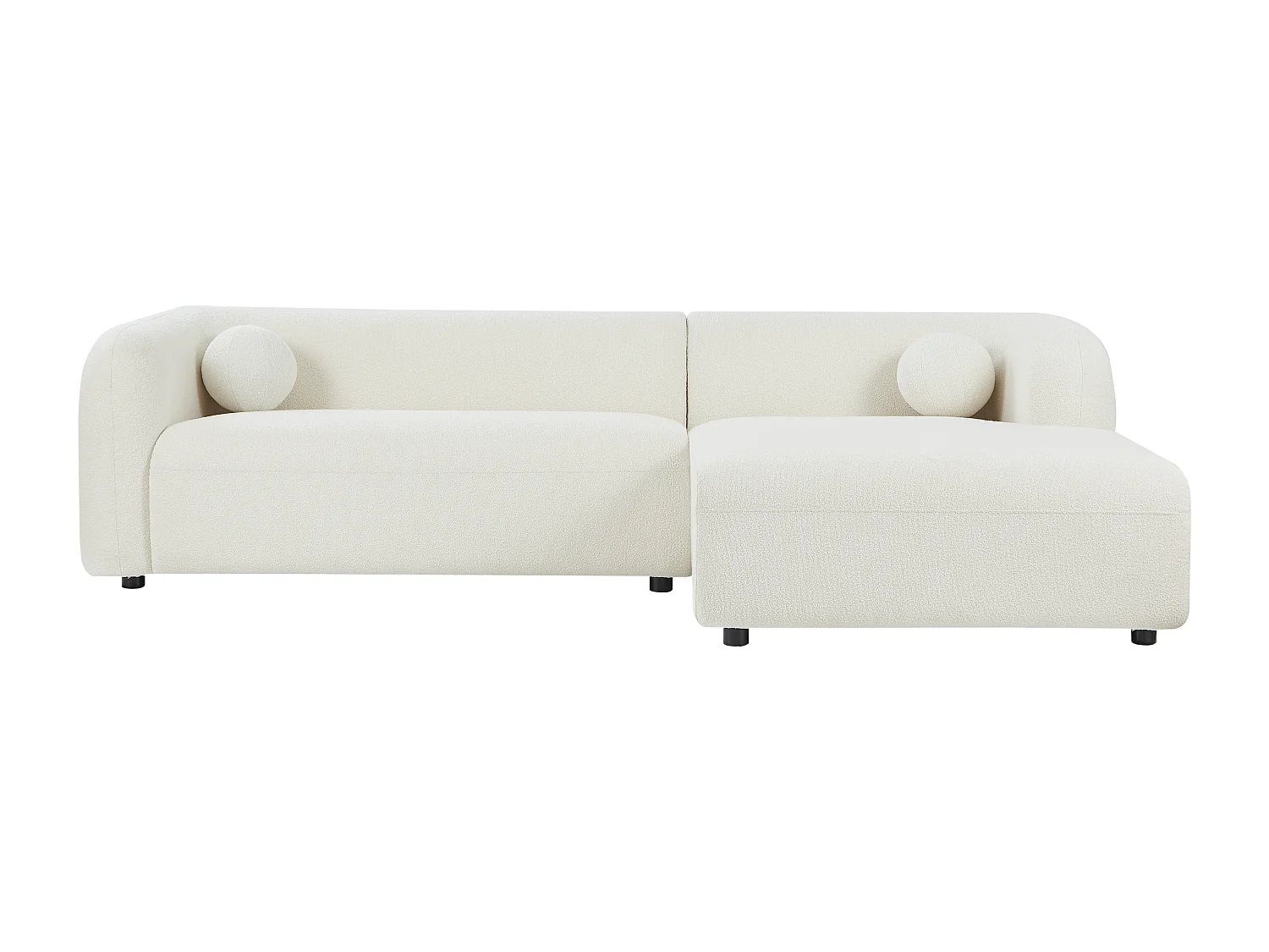 Canapé d'angle droit en tissu bouclette blanc ivoire OVOTAS