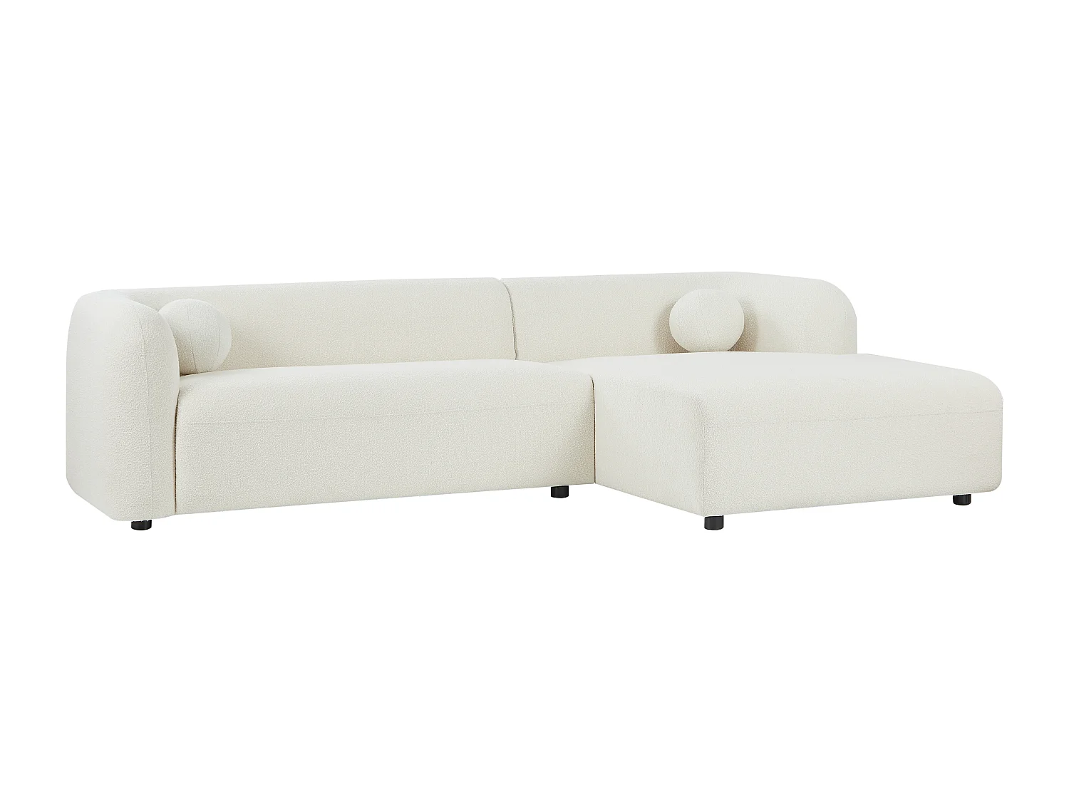 Canapé d'angle droit en tissu bouclette blanc ivoire OVOTAS