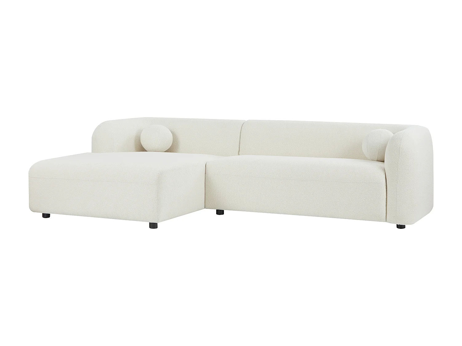 Canapé d'angle gauche en tissu bouclette blanc ivoire OVOTAS