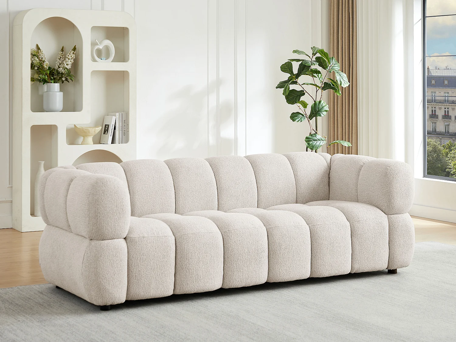 Canapé 3 places en tissu texturé beige PAVIRA