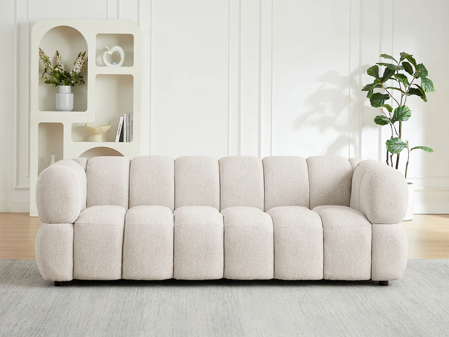 Canapé 3 places en tissu texturé beige PAVIRA