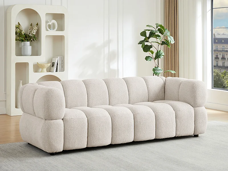 Divano 3 posti in tessuto testurizzato beige - PAVIRA