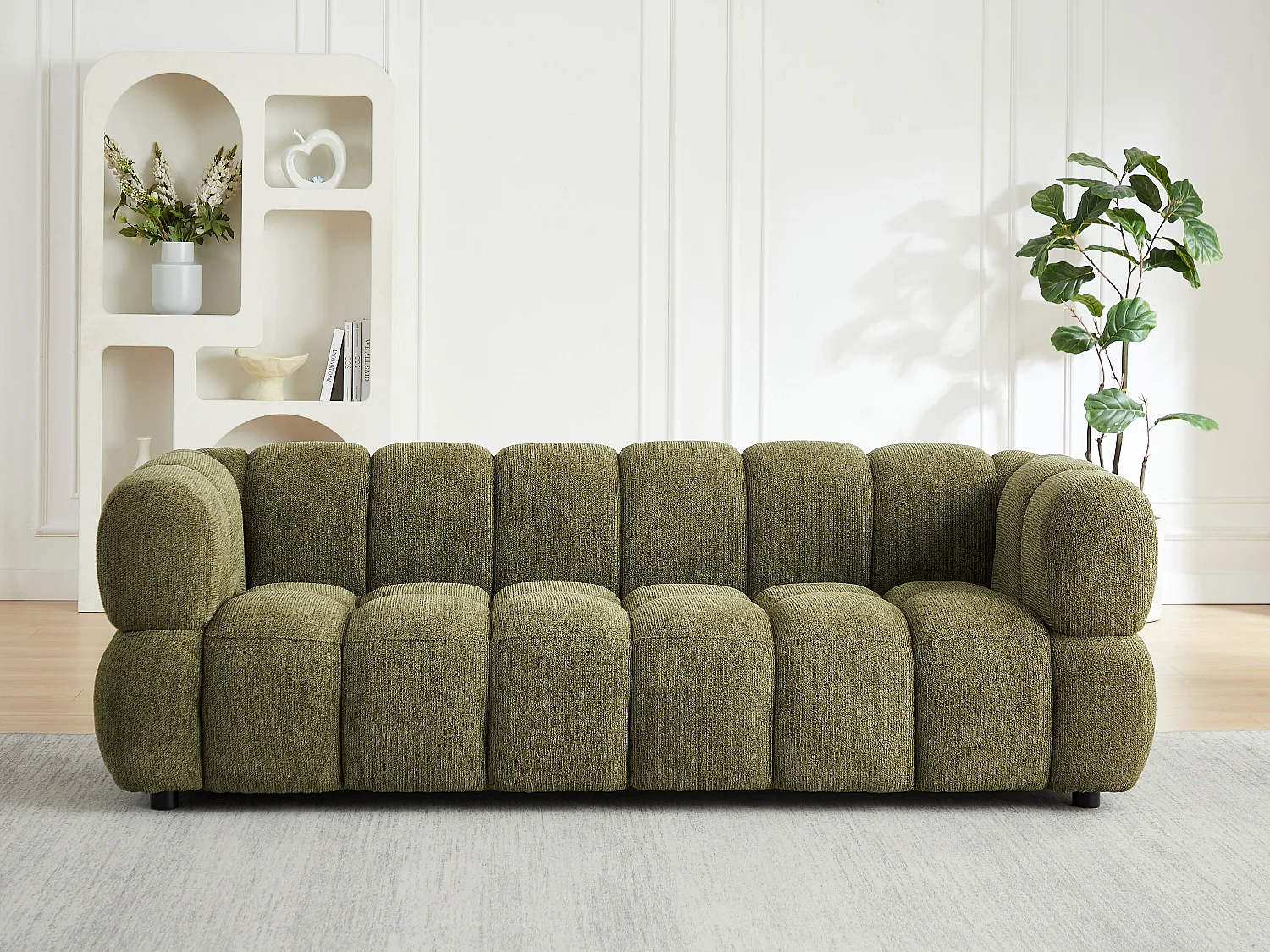 Canapé 3 places en tissu texturé vert kaki PAVIRA