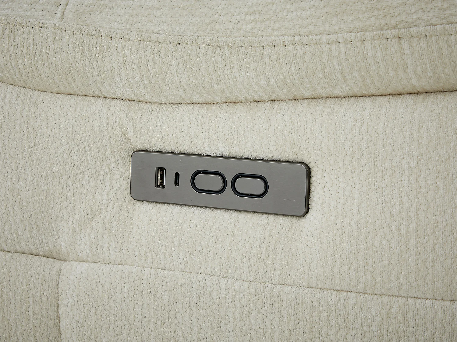 Canapé d'angle droit relax électrique en tissu texturé beige CLIMOTA