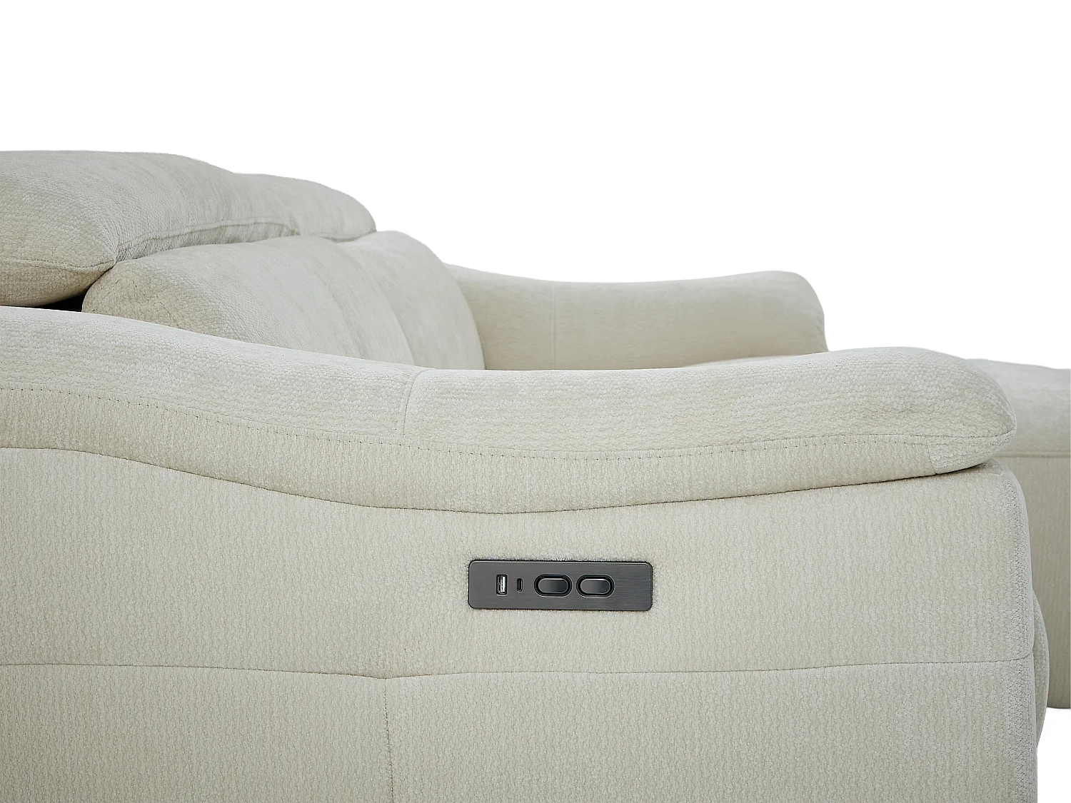Canapé d'angle droit relax électrique en tissu texturé beige CLIMOTA