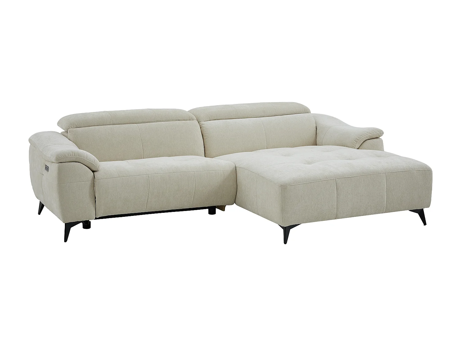 Canapé d'angle droit relax électrique en tissu texturé beige CLIMOTA