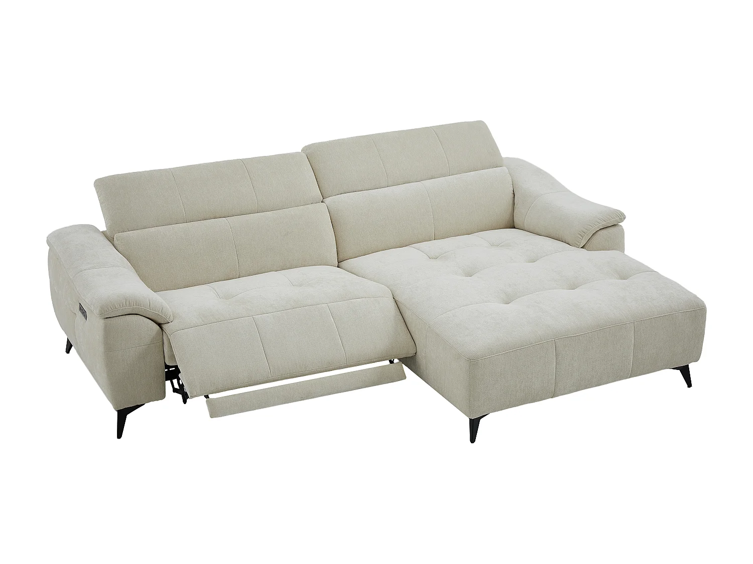 Canapé d'angle droit relax électrique en tissu texturé beige CLIMOTA