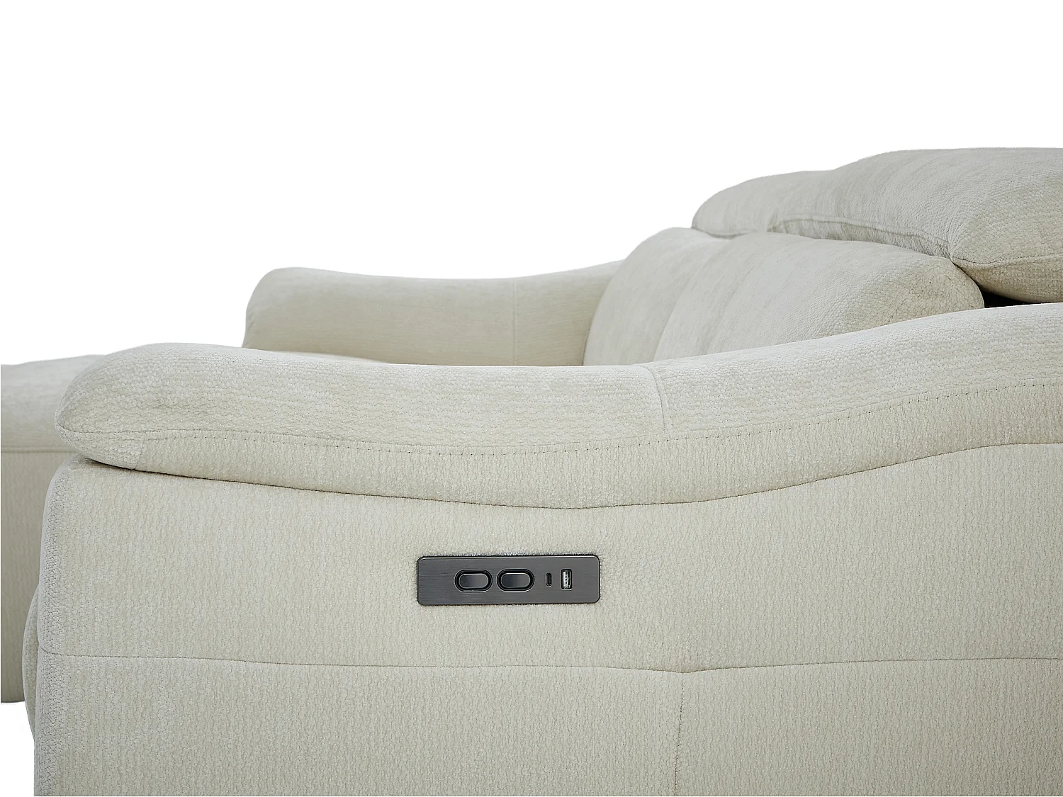 Canapé d'angle gauche relax électrique en tissu texturé beige CLIMOTA