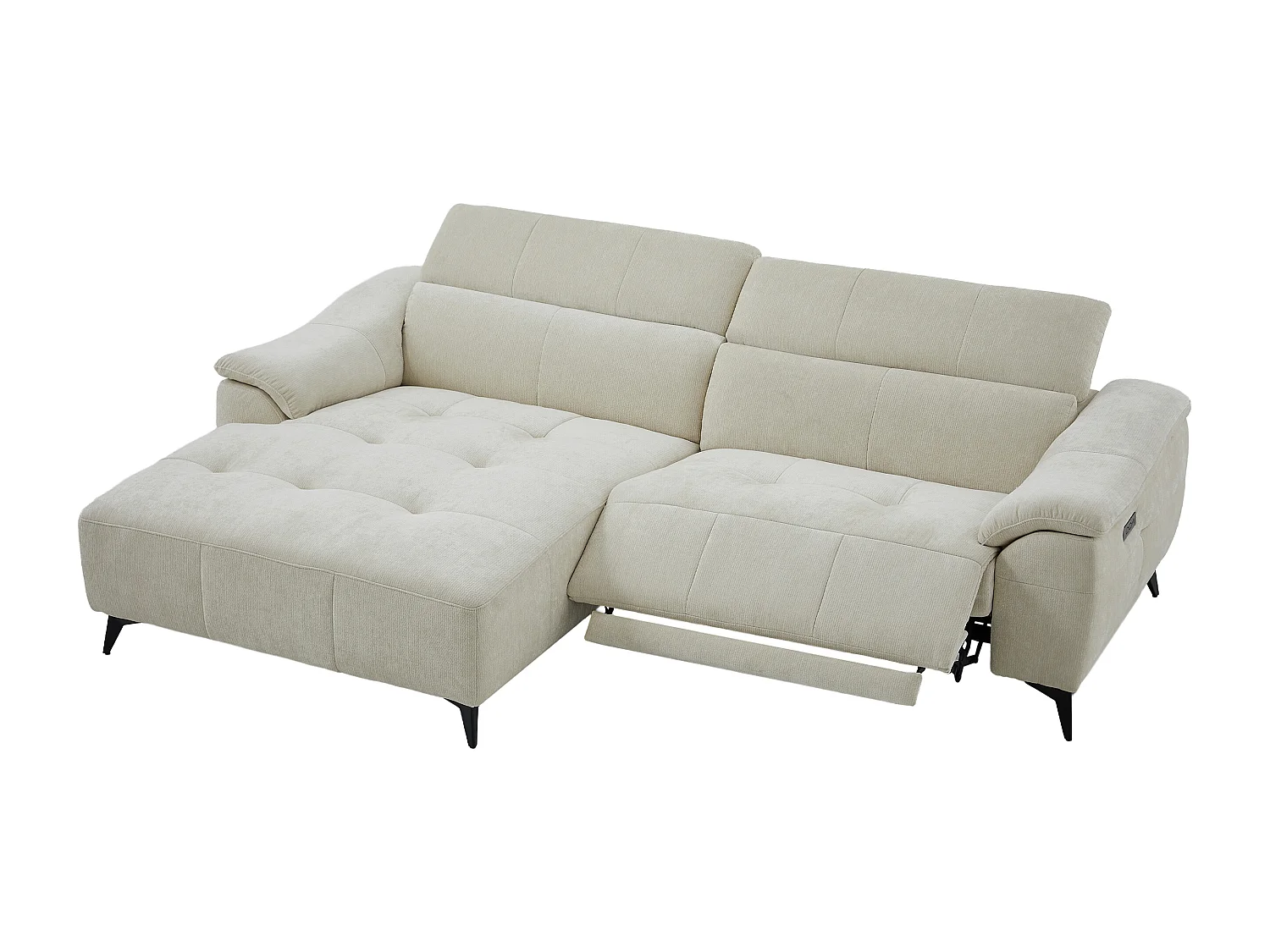 Canapé d'angle gauche relax électrique en tissu texturé beige CLIMOTA