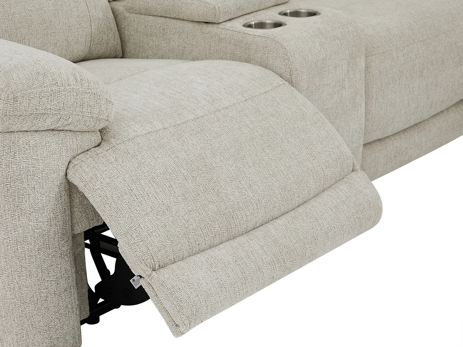 Canapé d'angle relax électrique avec tablette en tissu chiné beige KELUNO