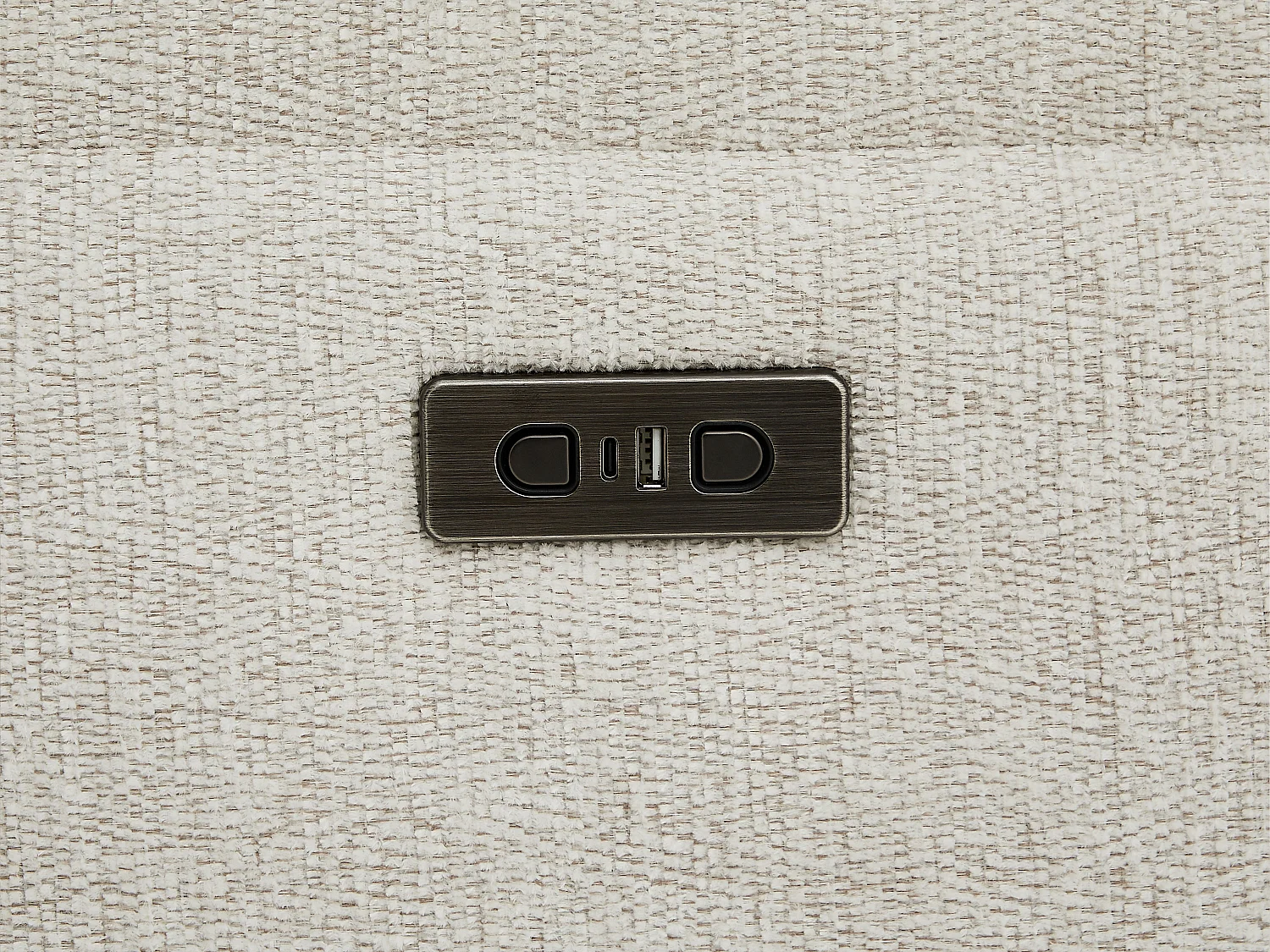 Canapé d'angle relax électrique avec tablette en tissu chiné beige KELUNO