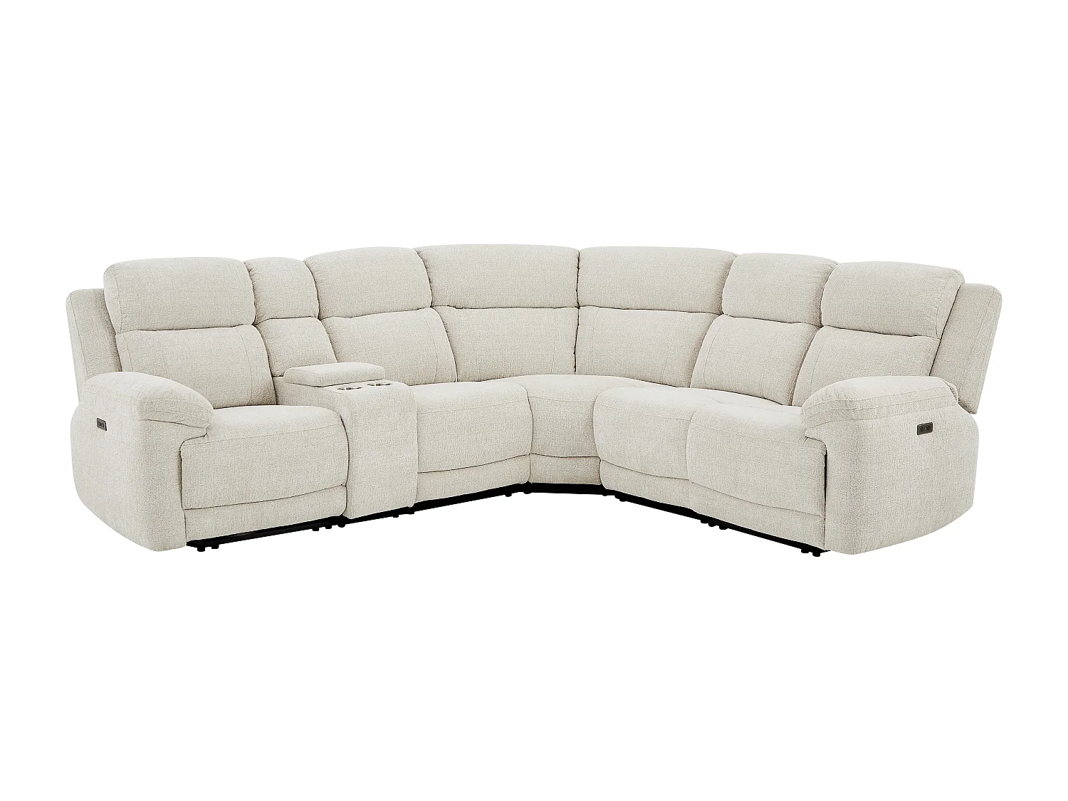 Canapé d'angle relax électrique avec tablette en tissu chiné beige KELUNO