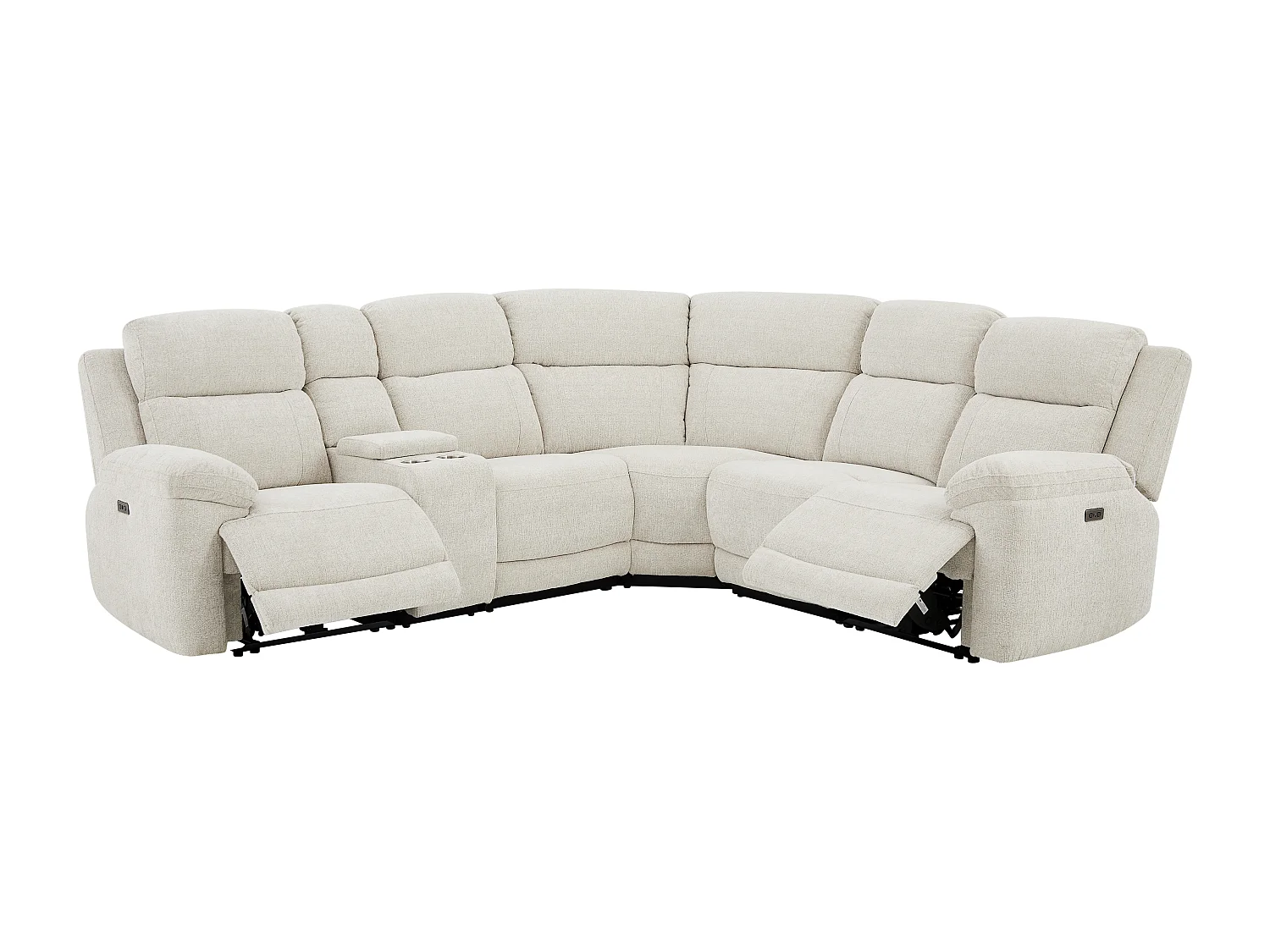 Canapé d'angle relax électrique avec tablette en tissu chiné beige KELUNO