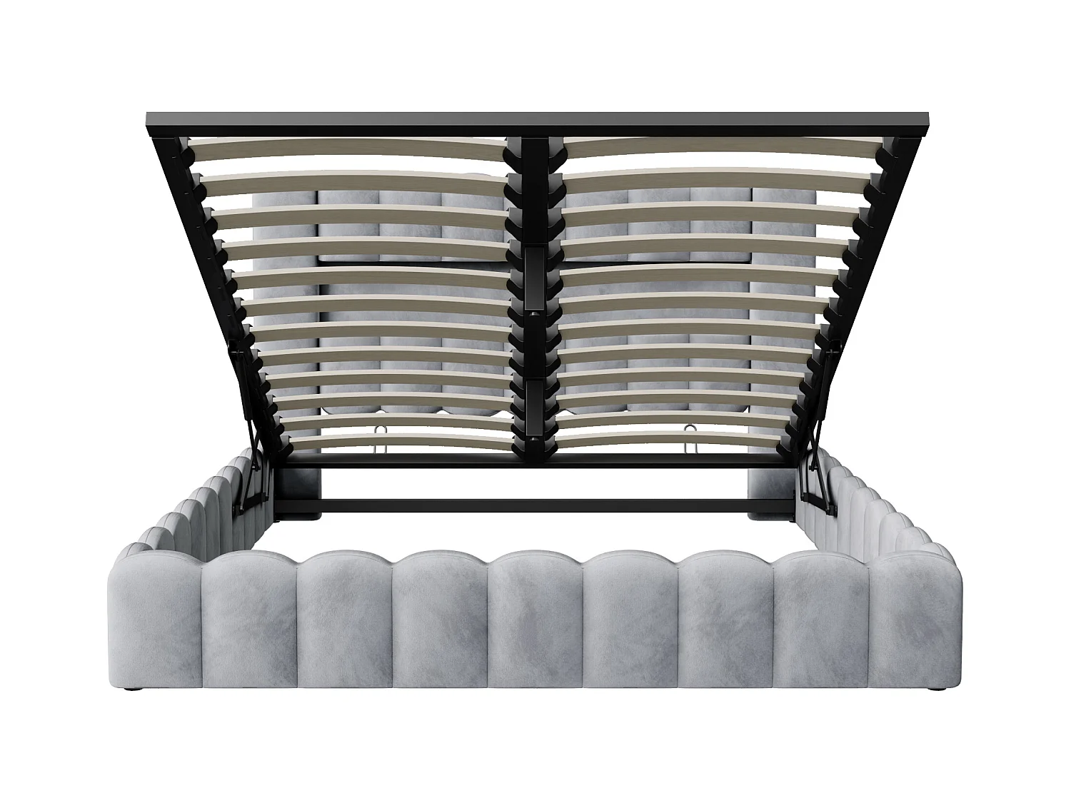 Letto contenitore in tessuto grigio chiaro con design a tronco d'albero, con sollevatori idraulici, testiera LED RGB e porte USB/Type-C - 180x200 cm