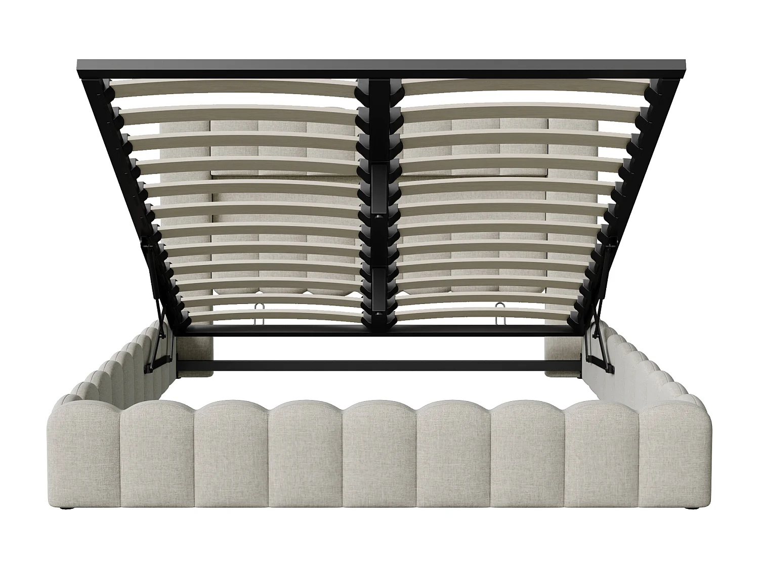 Designbed met opbergruimte in beige boomstamstof met hydraulische steunen, RGB LED-hoofdbord en USB/Type-C-aansluitingen – 180x200 cm