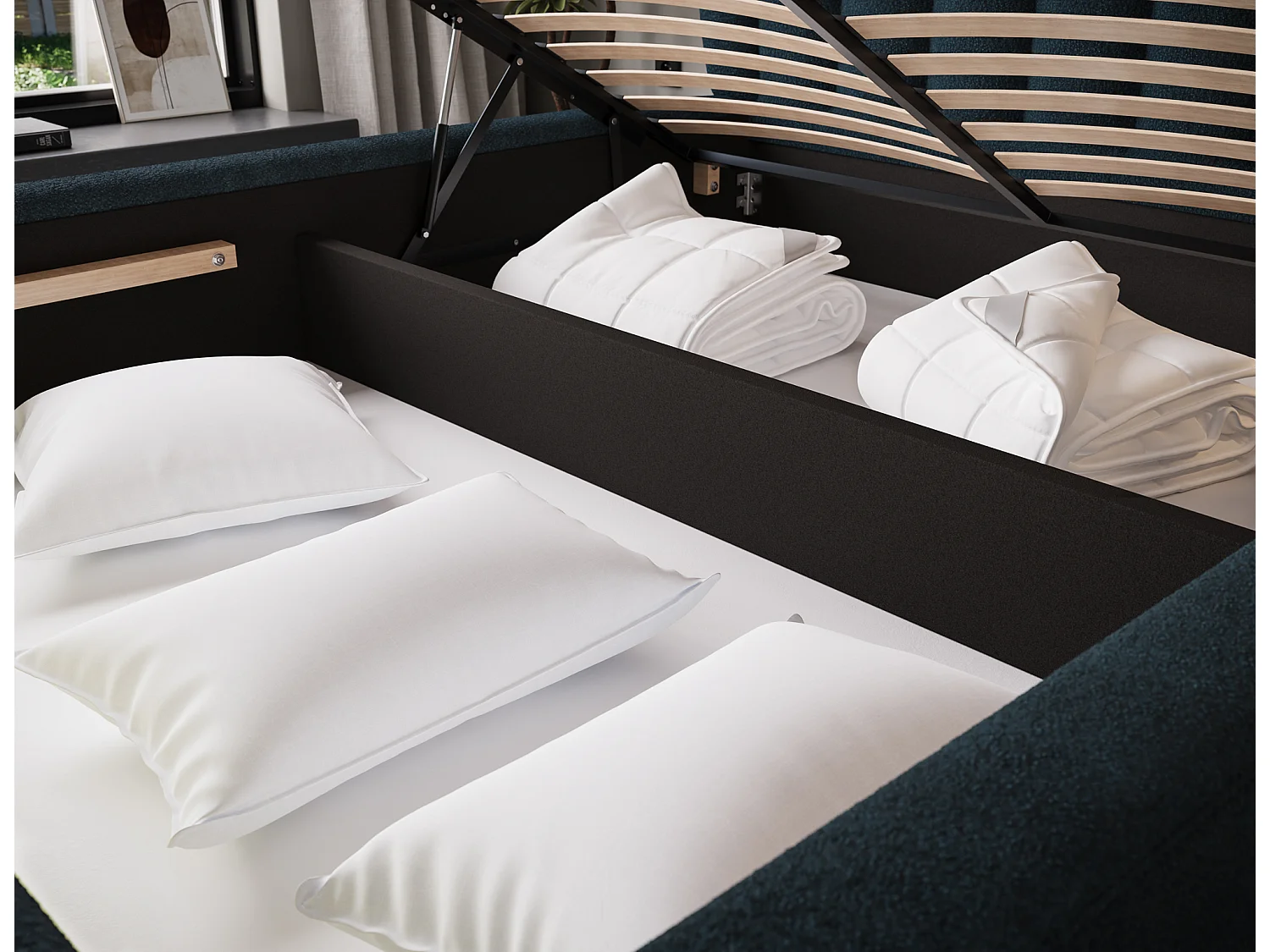 Bett Pella/140x200/Lattenrost/Stoffbezug/Blau