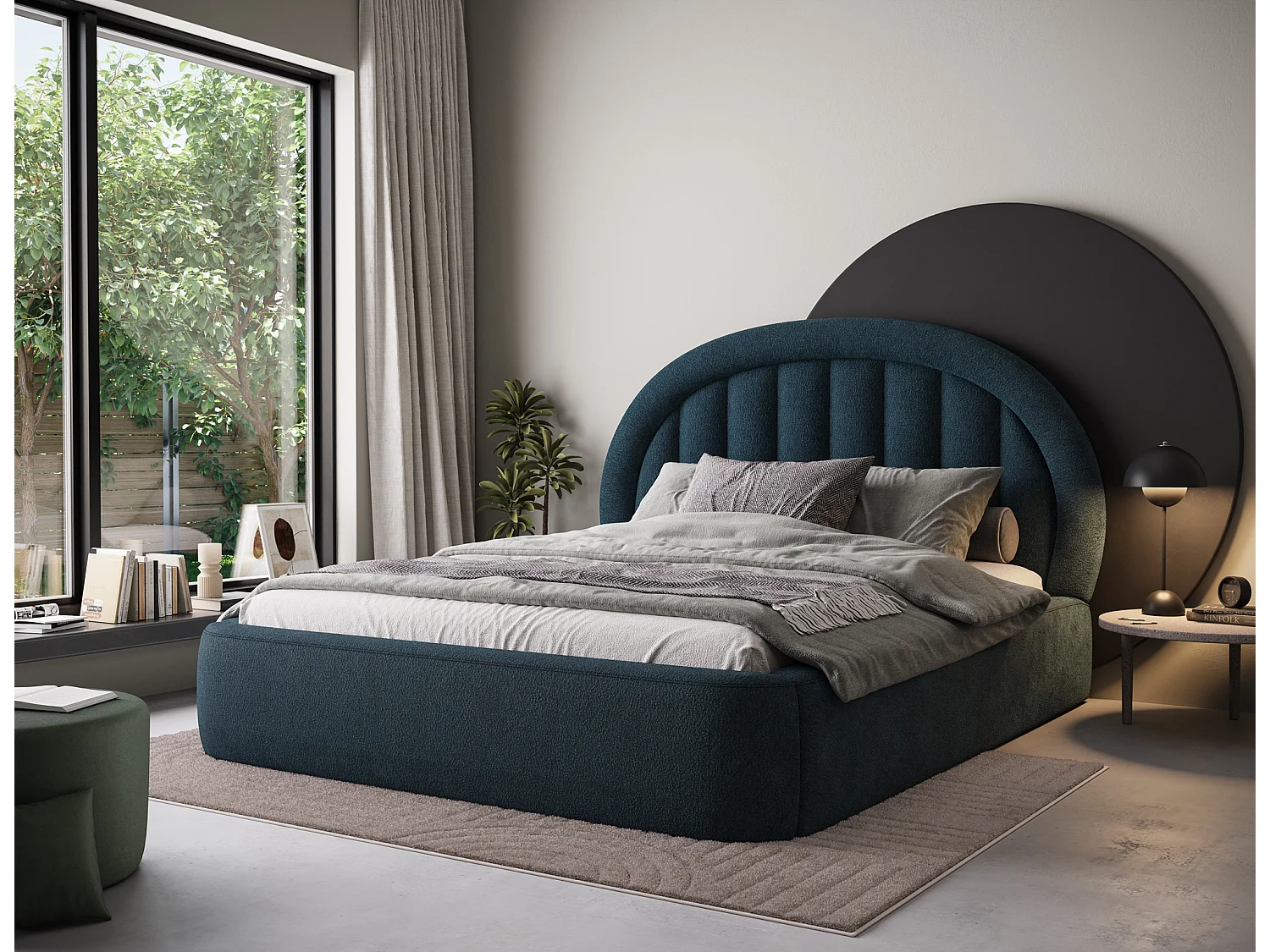 Bett Pella/140x200/Lattenrost/Stoffbezug/Blau