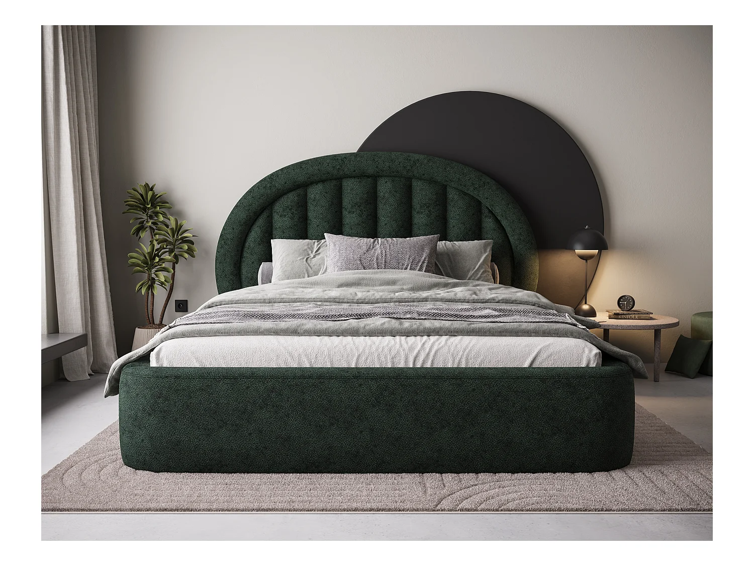 Lit Pella/140x200/sommier à lattes/revêtement tissu/Vert