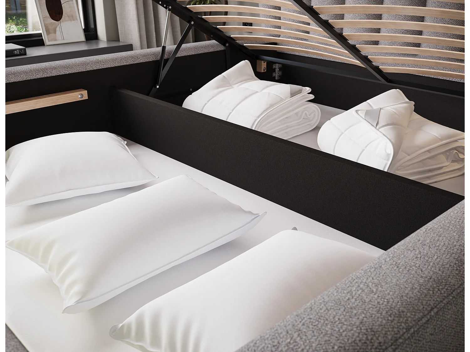 Bett Pella/160x200/Lattenrost/Stoffbezug/Grau