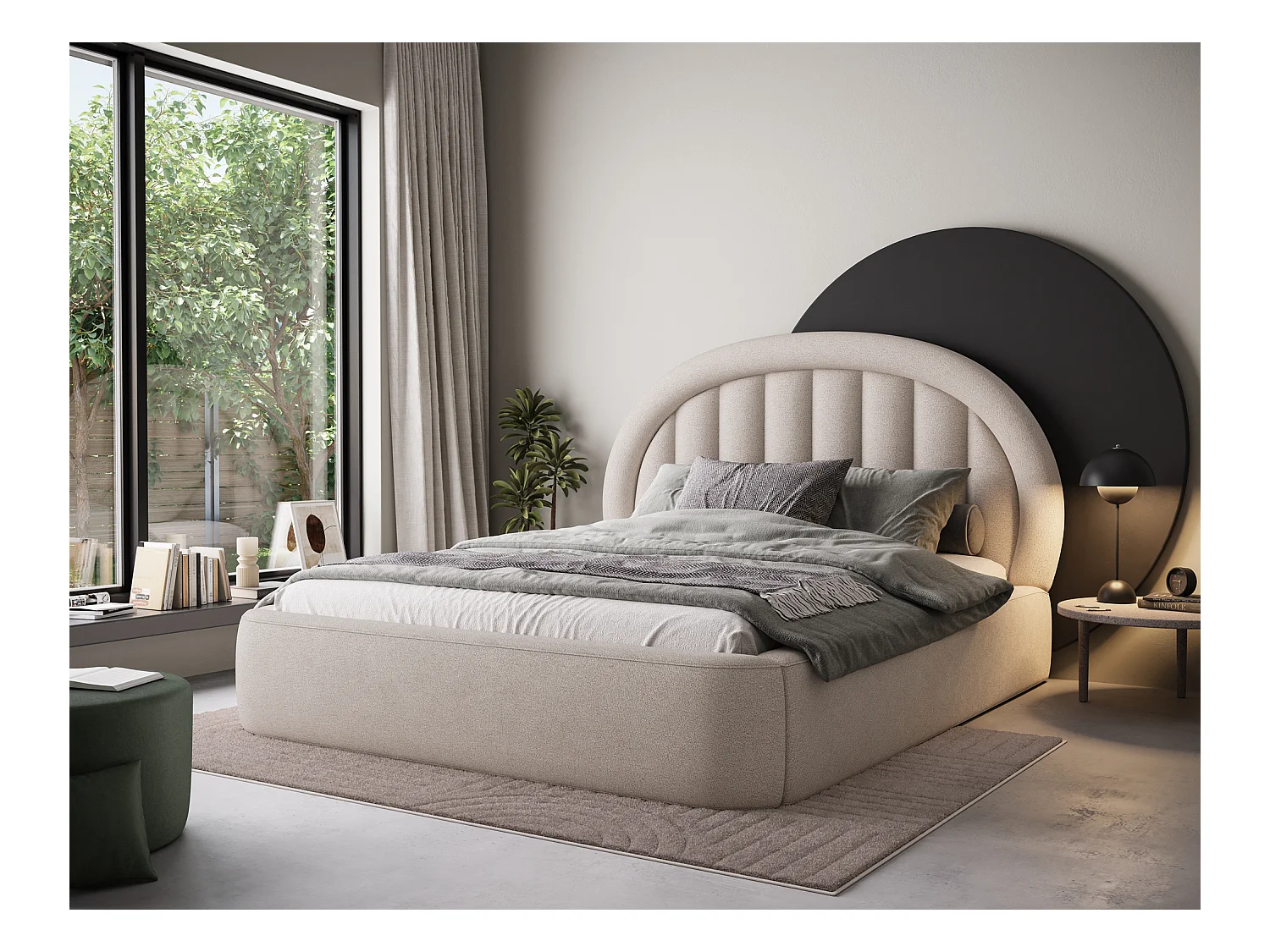 Letto Pella/140x200/rete a doghe/rivestimento in tessuto/Beige