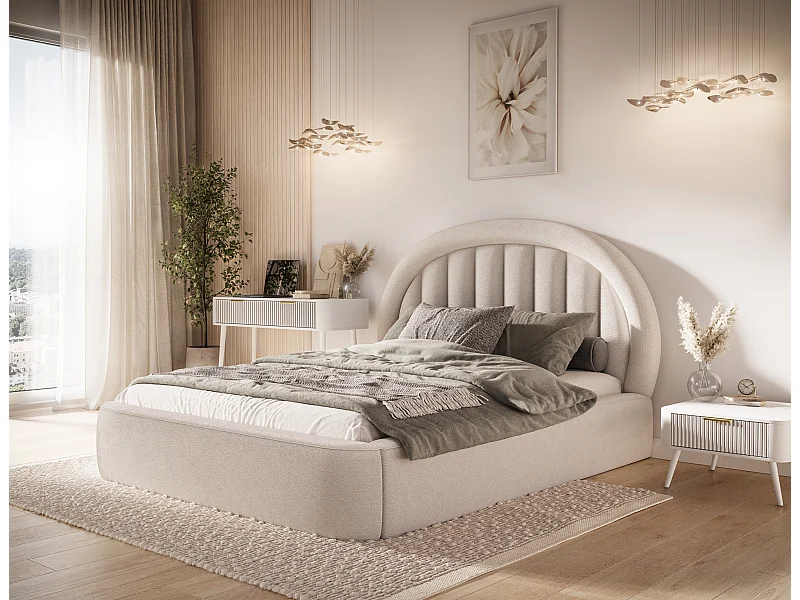 Letto Pella/140x200/rete a doghe/rivestimento in tessuto/Beige