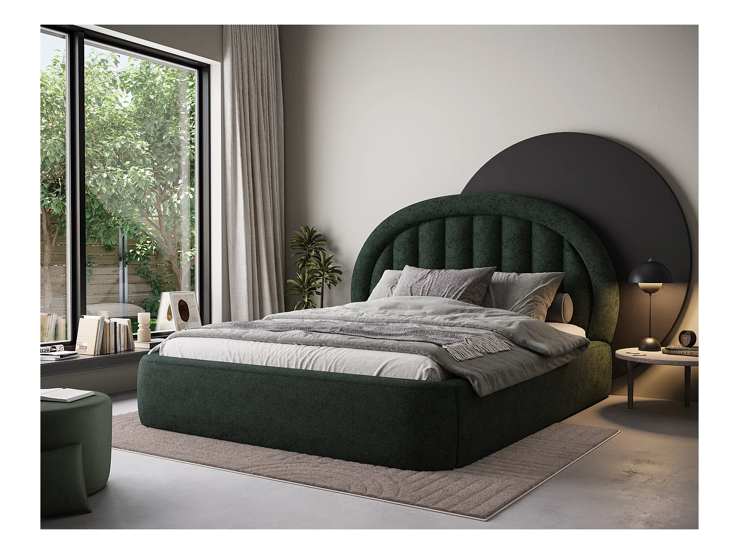 Lit Pella/160x200/sommier à lattes/revêtement tissu/Vert