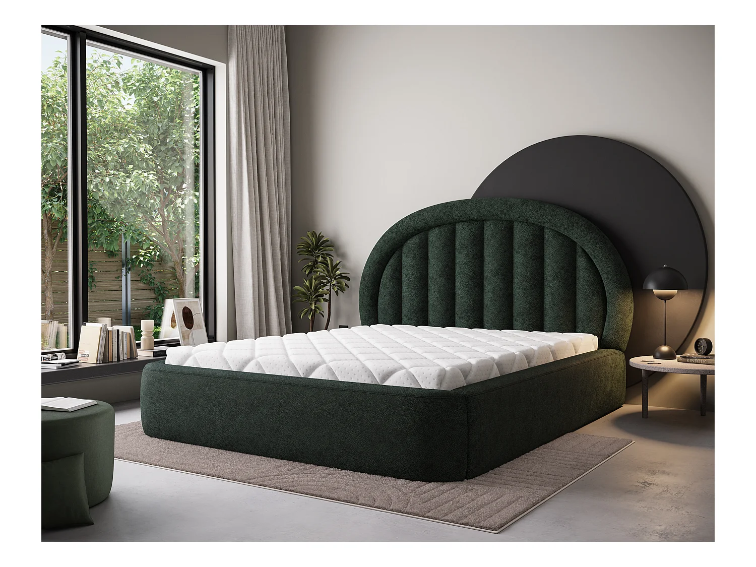 Lit Pella/160x200/sommier à lattes/revêtement tissu/Vert